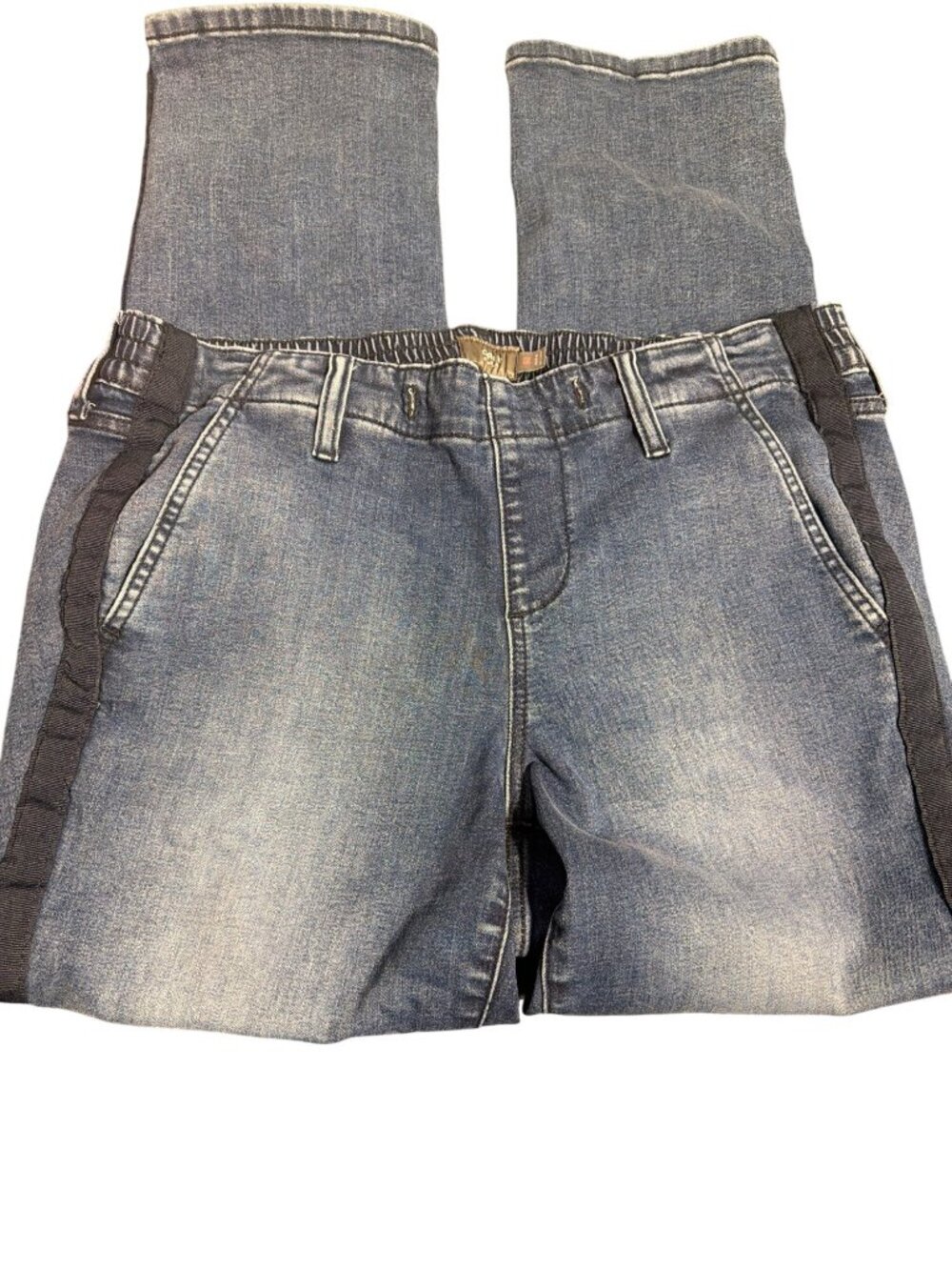 Torrid Blue Stretch Denim Jeans Elastic Waistband Side Ribbon Trim Size 0R 12